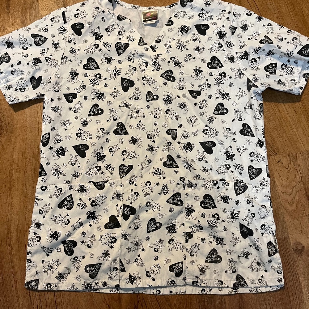 S black and white fairy scrub top